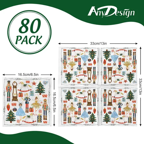 Vista 2 de AnyDesign Paquete de 80 servilletas de papel cascanueces desechables de acuarela cascanueces servilletas de Navidad decorativas para postres