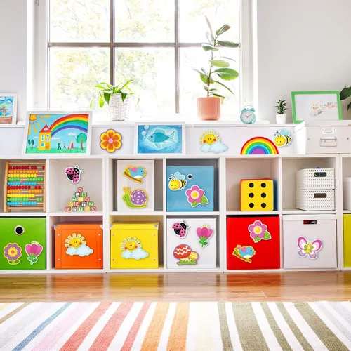Vista 6 de Hello Spring - Recortes de flores de primavera, decoración de tablón de anuncios con 100 puntos de pegamento para escuela, aula, juegos, suministros