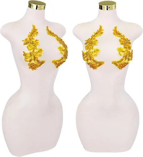 Vista 31 de Parches de cristal hechos a mano con cuentas de encaje de diamantes de imitación para accesorios de ropa de vestir (S1-champán)