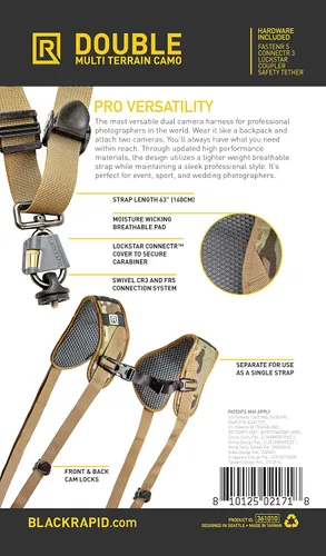 Vista 6 de BLACKRAPID Arnés de doble cámara - Camuflaje multiterreno, diseñado para 1 o 2 cámaras, Camo