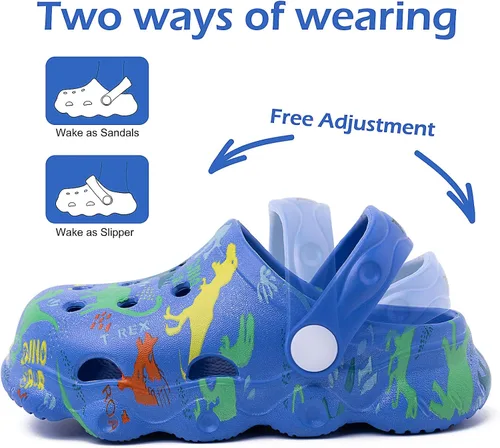 Vista 5 de techcity - Zapatos de jardín de dinosaurios para niños, diseño de dibujos animados