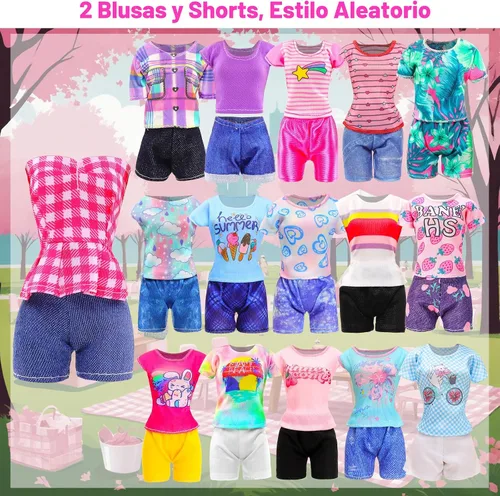 Vista 6 de BARWA 11 juegos de ropa de muñeca que incluyen 2 vestidos de lentejuelas, 5 vestidos florales de sirena, 4 trajes casuales tops y pantalones