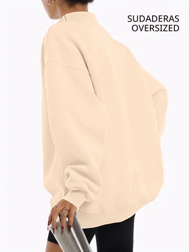 Vista 4 de Trendy Queen Sudaderas de cuello alto para mujer, de gran tamaño, trajes de Albaricoque