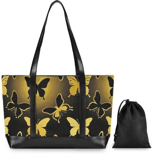 Vista 2 de Animal Mariposas Oro Negro moda 14 pulgadas portátil tote bag con cremallera maletines para yoga con pañal maletin ejecutivo para mujer, Mariposas