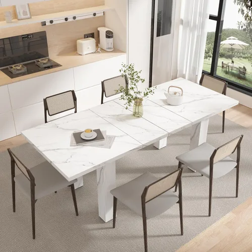 Vista 3 de Halitaa Mesa de comedor extensible para 6 a 10 personas, mesa de comedor rectangular rústica expandible de 55 a 78 pulgadas, reunión para cocinas