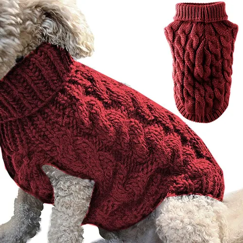 Vista 12 de Winmany Suéter de punto de cuello alto para mascotas, abrigo de invierno, suéter de punto grueso, ropa de ganchillo para perros pequeños y medianos