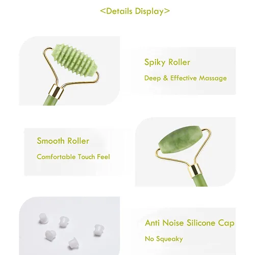 Vista 3 de Rodillos de jade para belleza facial y masaje de ojos, masajeador facial para arrugas antienvejecimiento y rejuvenecimiento de la piel, rodillo
