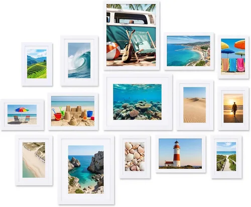 Vista 10 de Fixwal Juego de marcos de fotos, paquete de 15 marcos de fotos negros collage decoración de pared para fotos variadas, tres de 8x10, seis de 5x7