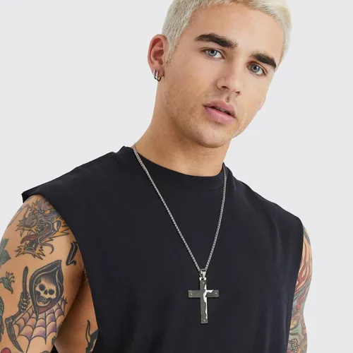 Vista 2 de Hzman - Collar con pendiente para rezo de crucifijo de Jesucristo, de acero inoxidable, para hombres