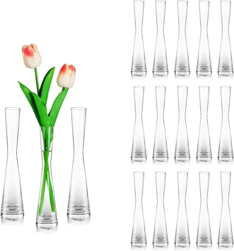 Vista 8 de Glasseam - Jarrones de cristal para flores: juego de jarrones pequeños y delgados transparentes de 6 piezas 7.8" Tall, Table Centerpieces for