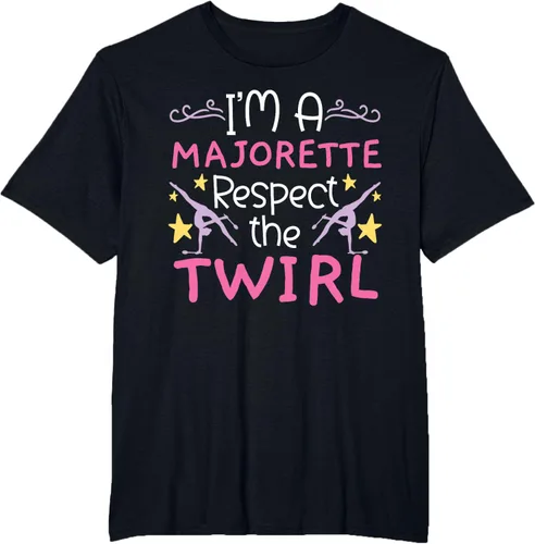 Vista 29 de Camiseta con texto en inglés "I A Majorette Respect The Twirl Baton Twirling", Negro