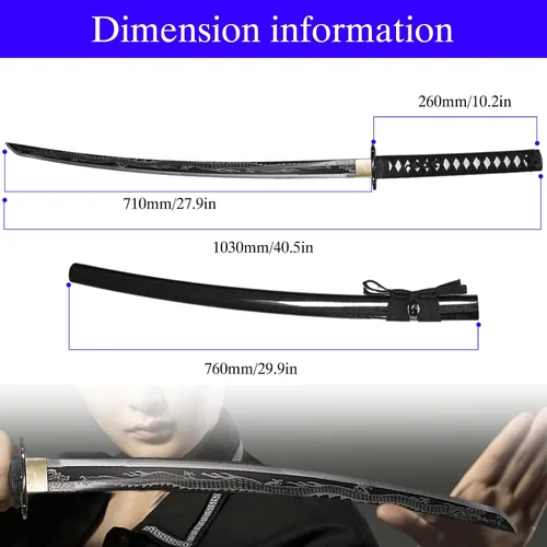 Vista 2 de Kamaiwo-1045/1060 Espada Katana Japonesa Auténtica Hecha a Mano y Forjada a Mano - De Acero de Alto Carbono con Espiga Completa para Entusiastas