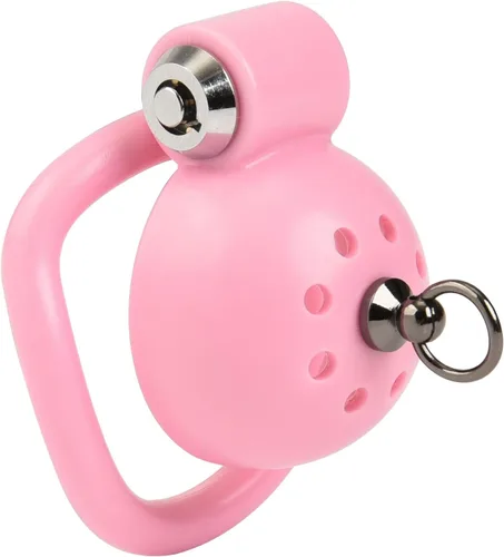 Vista 2 de Dispositivo de castidad masculina se burlan de jaula de polla bloqueada Ejercicio de pene para hombres (rosa con cadena)