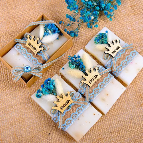Vista 8 de Paquete de 5 decoraciones de baby shower de Happy Times Favors, regalos de baby shower, jabón mini vegano perfumado hecho a mano personalizado