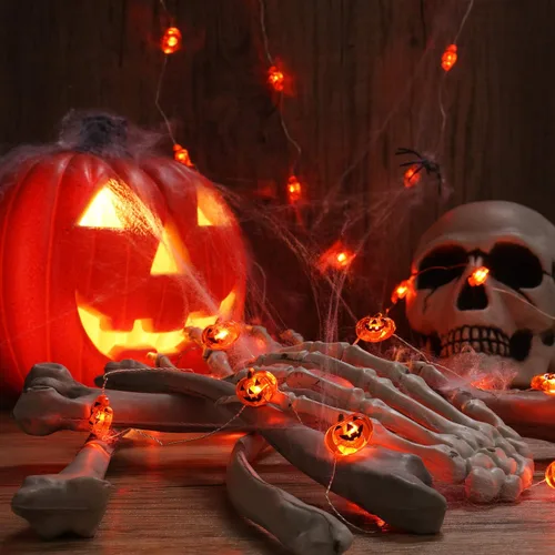 Vista 5 de Luces de calabaza de Halloween, paquete de 2 luces LED de calabaza que