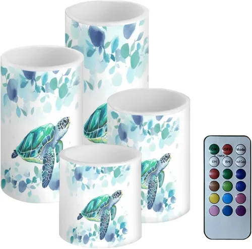 Vista 32 de Velas LED parpadeantes operadas por batería, juego de 4 con control remoto y temporizador, velas de llama danzante, velas de pilar para mesa, Playa
