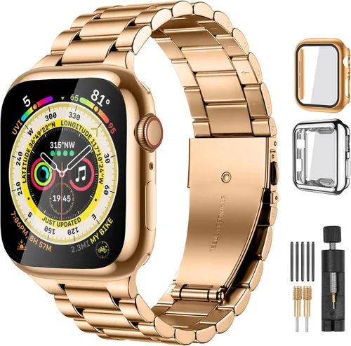 Vista 28 de Lerobo Compatible con Apple Watch Band de 1.732 in 1.654 in 1.575 in 1.496 in 1.614 in 1.772 in 150.9 ft 1.929 in, correa de metal de acero
