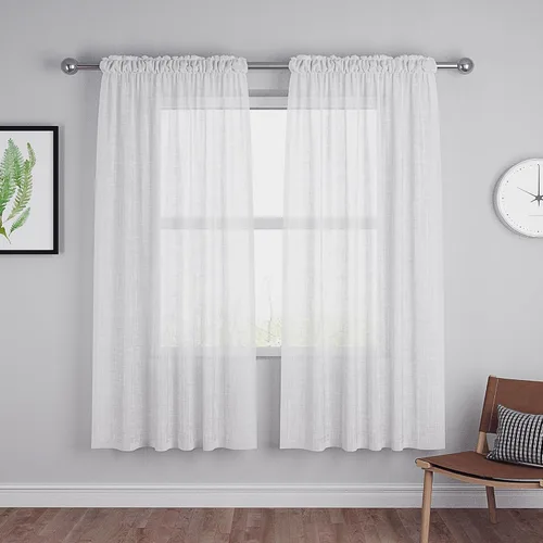 Vista 114 de UPOPO Paneles de Cortina Beige Pequeños Cortinas Transparentes de Gasa de 16 Pulgadas de Largo Cortinas de Cocina de Voile con Textura de Lino