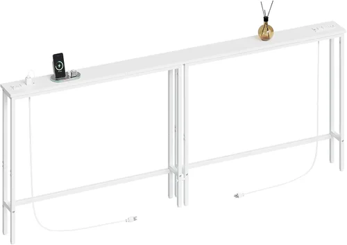 Vista 18 de ELYKEN - Mesa consola estrecha de 39.4 pulgadas con tomacorriente, mesa de sofá detrás del sofá