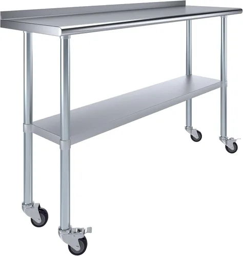 Vista 17 de AmGood Mesa de trabajo de acero inoxidable con protector contra salpicaduras de 1.5 pulgadas y ruedas NSF Mesa de preparación de alimentos