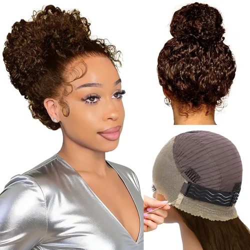 Vista 23 de Pull Go Full - Pelucas de cabello humano rizado birmano de 13 x 6 pulgadas, precortadas previamente cortadas, densidad 210, encaje frontal HD
