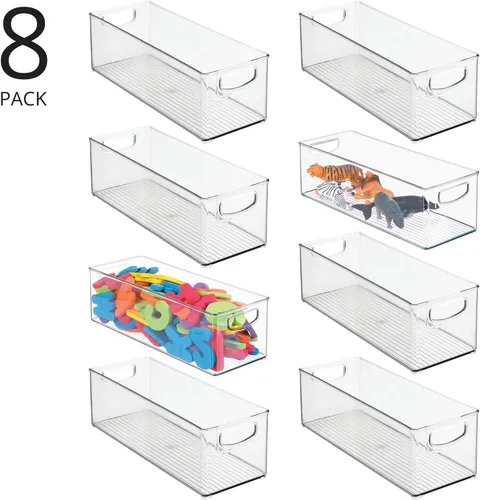 Vista 2 de mDesign Organizador de plástico para juguetes, cesta de almacenamiento con asas para armario, armario, armario y estantes, capacidad para bloques