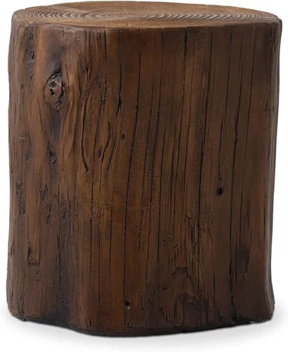Vista 11 de HOMPUS Mesa auxiliar de hormigón para exteriores, mesa decorativa redonda moderna de tocón de árbol, soporte para maceta, taburete de jardín