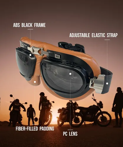 Vista 3 de CRG Sports Gafas de motocicleta estilo aviador vintage estilo piloto Cruiser Scooter Motocross gafas para hombres, mujeres y adultos