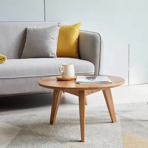 Vista 18 de Juego de mesa de café 100% de madera de roble macizo, mesa de café redonda combinada mesa auxiliar con patas de madera maciza, mesa de mediados