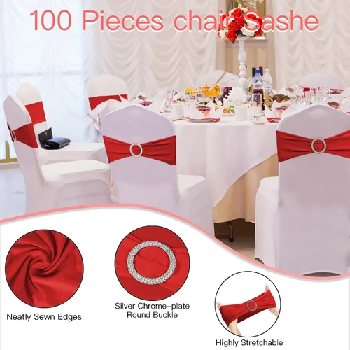 Vista 21 de WJWHQ 100 piezas de cintas elásticas de elastano con lazos para sillas, bandas de cubierta de silla con hebilla deslizante para eventos de boda