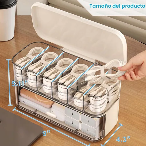 Vista 2 de RayHenry 2 PCS Stackable Cable Organizer Storage Box, Desktop Cord Management Box for Chargers, Jewelry, Hair Ties, Cables, Desk Organizer with