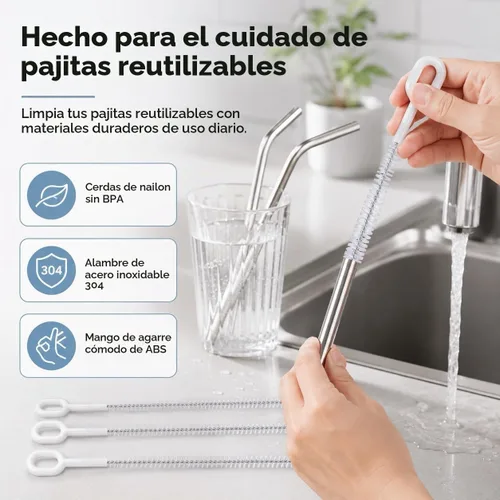 Vista 4 de Juego de 4 cepillos limpiadores de popotes – 10 pulgadas, 4 diámetros para pajitas finas y para batidos, resistente, mango de agarre cómodo