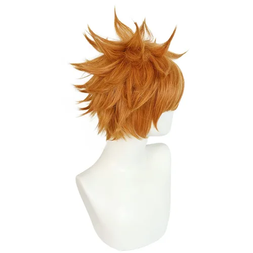 Vista 5 de Kunigami Rensuke - Peluca para cosplay con bloqueo azul, peluca corta y rizada naranja para hombres y niños, peluca sintética para anime