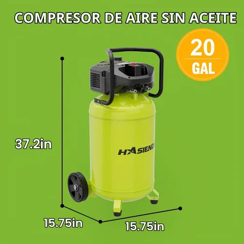 Vista 2 de Compresor de aire de taller de 20 galones, 150 PSI máx, compresor vertical sin aceite para garaje y hogar, con un motor sin escobillas de larga