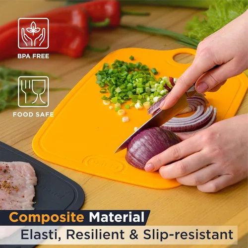 Vista 7 de Deiss LUX - Juego de 2 tablas de cortar de TPU duraderas para cocina, tabla de cortar antideslizante de doble cara, regla integrada, tabla de cortar