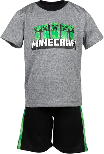 Vista 9 de Minecraft Creeper - Conjunto de 3 piezas para niños pequeños, camiseta sin mangas, pantalones cortos de malla