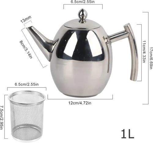 Vista 2 de Tetera de acero inoxidable con tetera para verter, tetera para oficina, hogar, estudio, hacer té o café (33.8 fl oz)