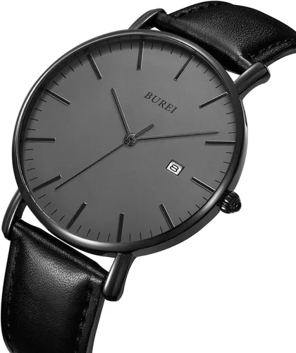 Vista 2 de BUREI - Reloj de pulsera analógico para hombre con fecha y correa de piel