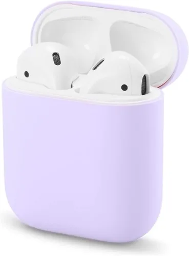 Vista 7 de Funda de silicona protectora completa compatible con Airpods 1 y 2, sin accesorios de cubierta de llavero, soportes visibles LED frontales (gris)