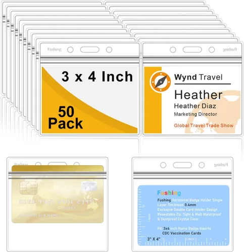 Vista 8 de Fushing 20 portatarjetas de identificación extragruesos, exclusivos soportes de plástico transparente de 3 x 4 de plástico transparente horizontal