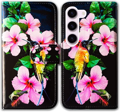 Vista 28 de Bcov Funda para Samsung Galaxy S23 Plus, de piel con tapa y soporte para tarjeta y soporte para Samsung Galaxy S23 Plus Patrón de pájaro negro.
