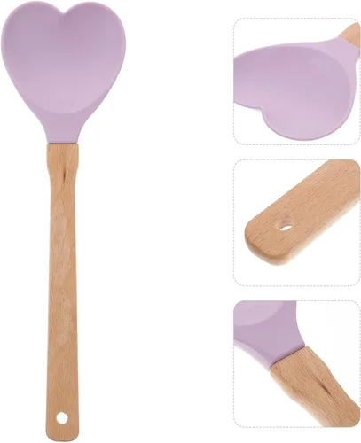 Vista 5 de HEMOTON Cuchara antiadherente Cuchara para el hogar Cuchara en forma de corazón de silicona Juego de madera de boda Cuchara de diseño ergonómico