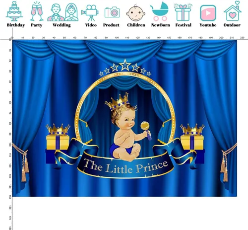 Vista 3 de Telón de fondo blanco para baby shower de 7 x 5 pies, para decoración de baby shower, decoración de fondo azul real, corona dorada, fondo de P8007