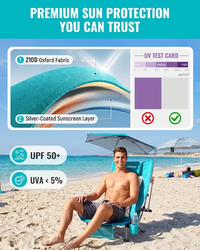 Vista 6 de KingCamp UPF 50+ Beach Chair Umbrella with Clamp Adjustable No-Block View CYAN