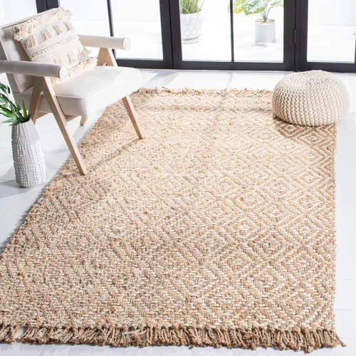 Vista 15 de SAFAVIEH Natural Fiber Collection - Alfombra decorativa, 2.3 x 4 pies, azul tropical y natural, yute bohemio con borlas de diamante, hecho a mano