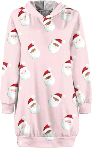Vista 3 de Sudadera larga con capucha de Navidad para mujer, manga larga, estampado de copos de nieve, vestido de Navidad