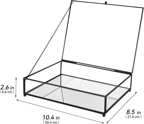 Vista 2 de REDHUGO Cajas grandes de vidrio para exhibición hechas a mano, parte inferior con espejo, caja de joyería de cristal con tapa, para libros, fotos