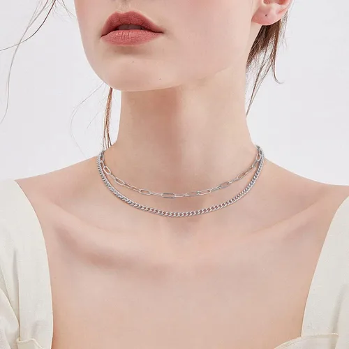 Vista 3 de Collares con iniciales M MOOHAM en capas, para mujer, chapados en oro de 14 quilates, con cadena de eslabones