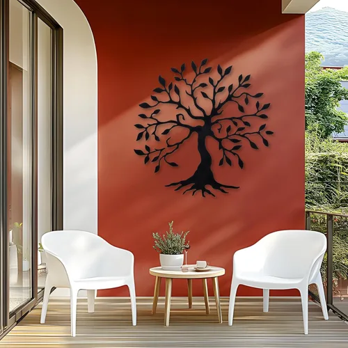 Vista 7 de Kuestboy Arte de pared de metal con árbol de la vida, árbol de la vida, decoración de metal negro, árbol genealógico, decoración de pared