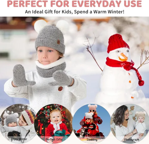 Vista 5 de Toddler Kids Winter Hats Gloves Scarfs Beanie Mittens Neck Warmer for 0 6 12 Months 1 2 3 4-10 Year Old Baby Girls Boys Gifts